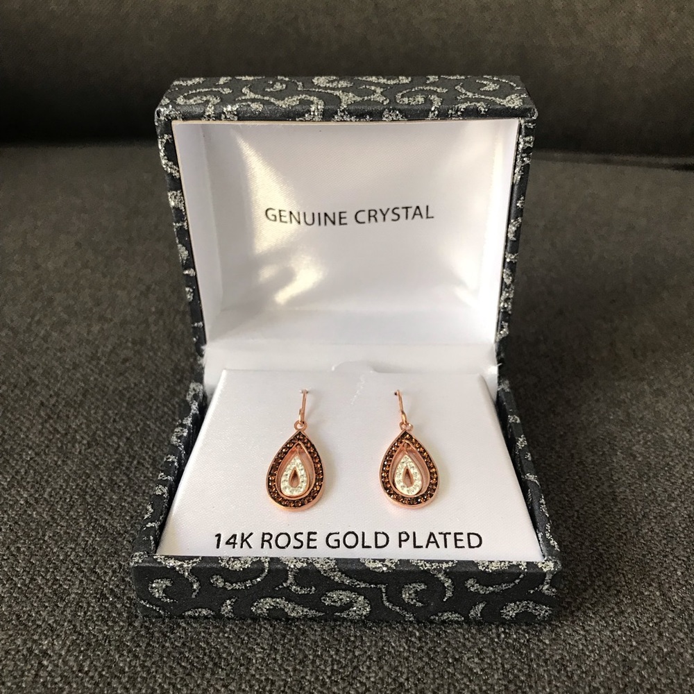 14K Rose Gold Plated Earrings - Genuine Crystal